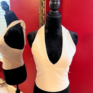 Moa Moa Cream Halter Tie-Back V-Neck Camisole